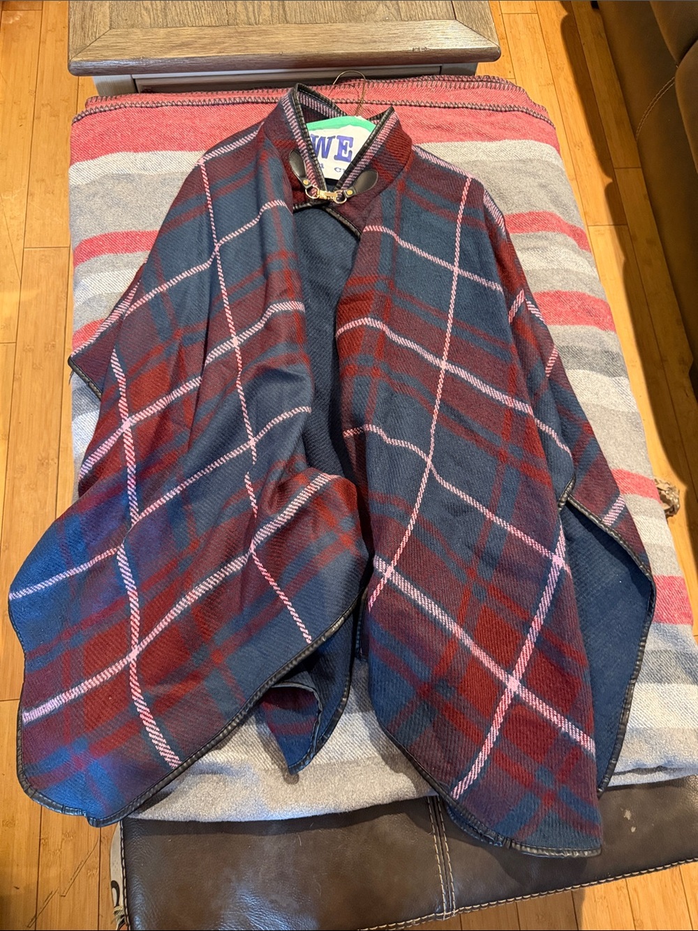 Apt. 9 Plaid Hooded Poncho in Navy, Burgundy and Pink